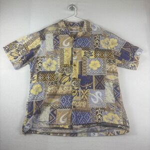 Hilo Hattie Hawaiian Original Shirt Mens 2XL Blue Turtle Hula Dancer Scenic VTG